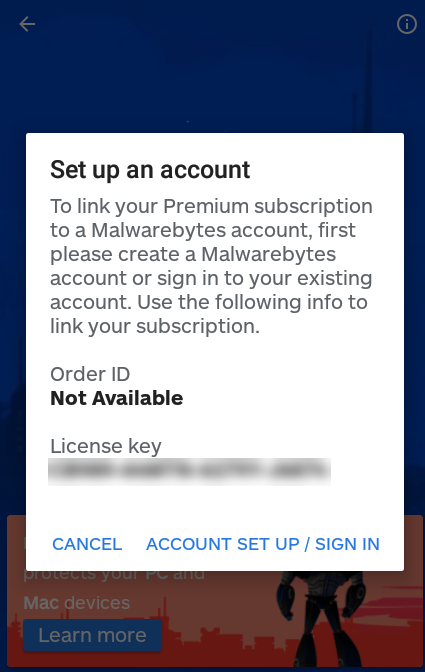 Locate License Key Details In Malwarebytes Premium On Android